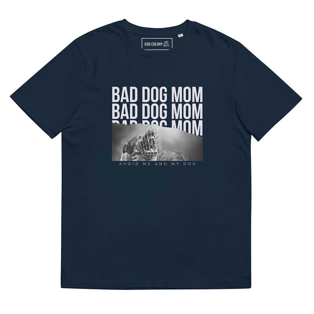 Bad dog mom T-Shirt for German Shepherd lovers and owners, navy blue color - GSD Colony