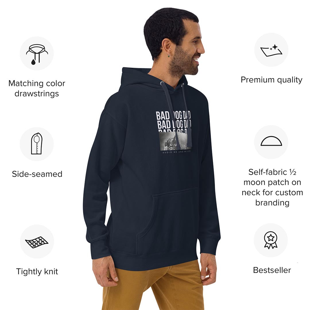 Benefits of Bad Dog Dad Hoodie for German Shepherd lovers and owners, navy blue color - GSD Colony