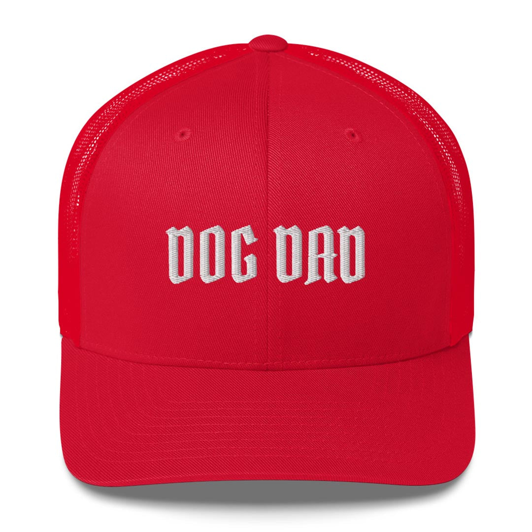 Dog dad trucker hat mode for German shepherd lovers and owners, red color - GSD Colony