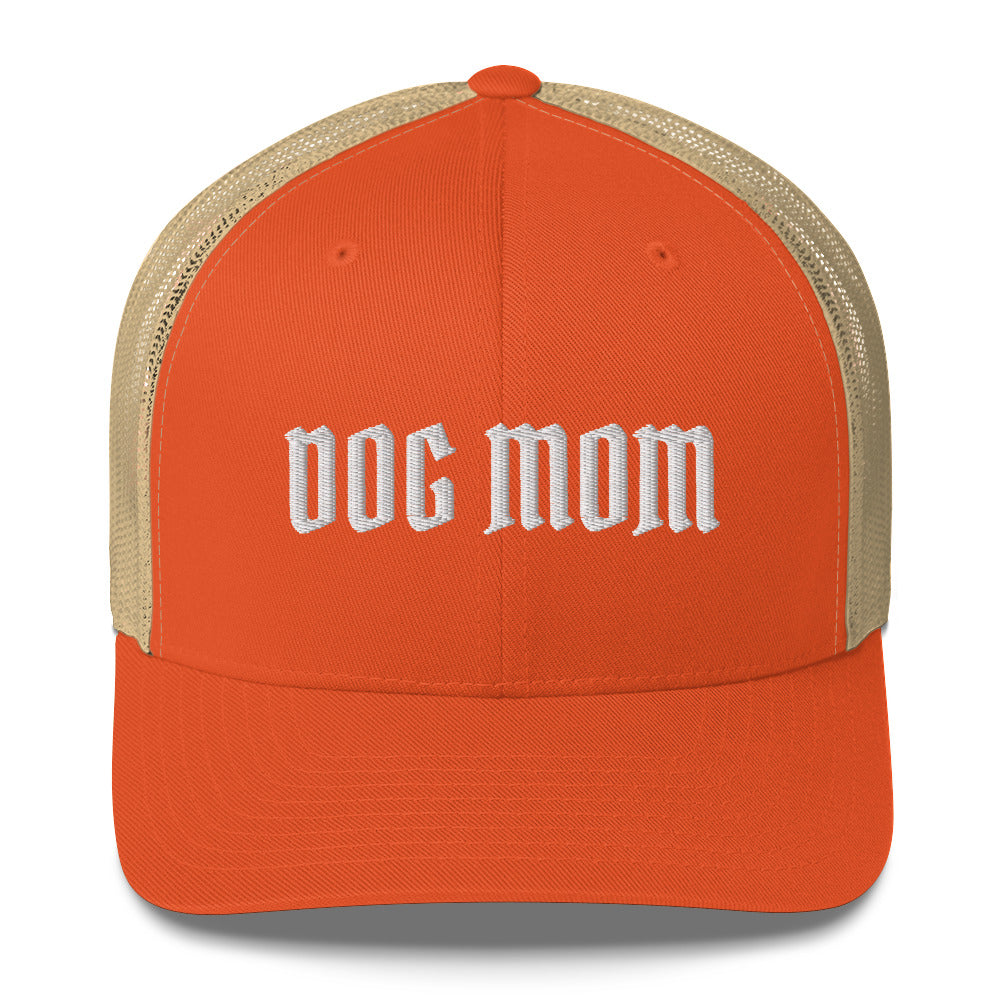 Dog mom trucker hat made for German Shepherd lovers and owners, orange color - GSD Colony