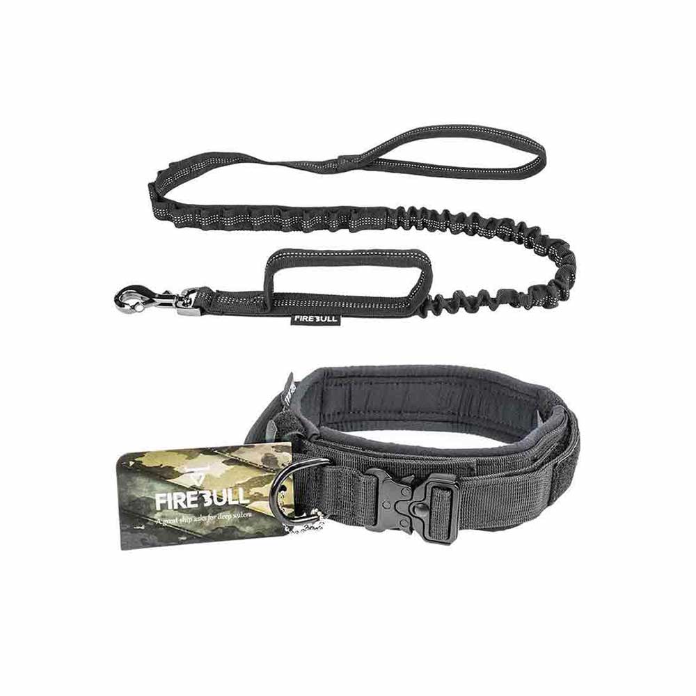 Black tactical collar and leash set for German Shepherd