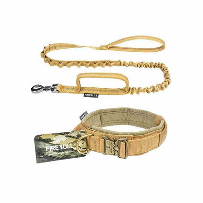 Khaki tactical collar and leash set for German Shepherd