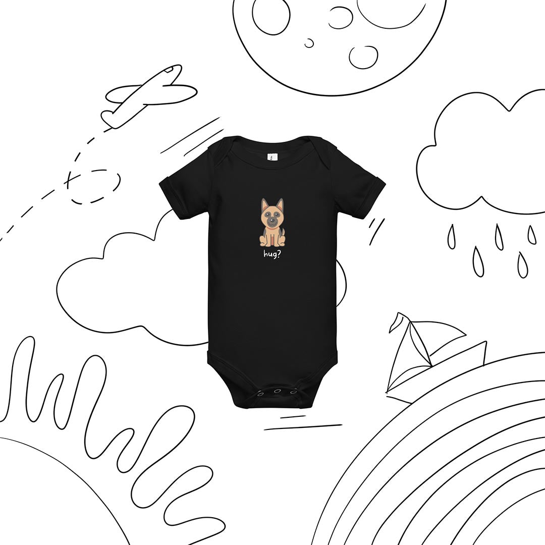 Hug? Baby short sleeve one piece made for German Shepherd lovers and owners, black color - GSD Colony