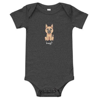 Hug? Baby short sleeve one piece made for German Shepherd lovers and owners, grey color - GSD Colony