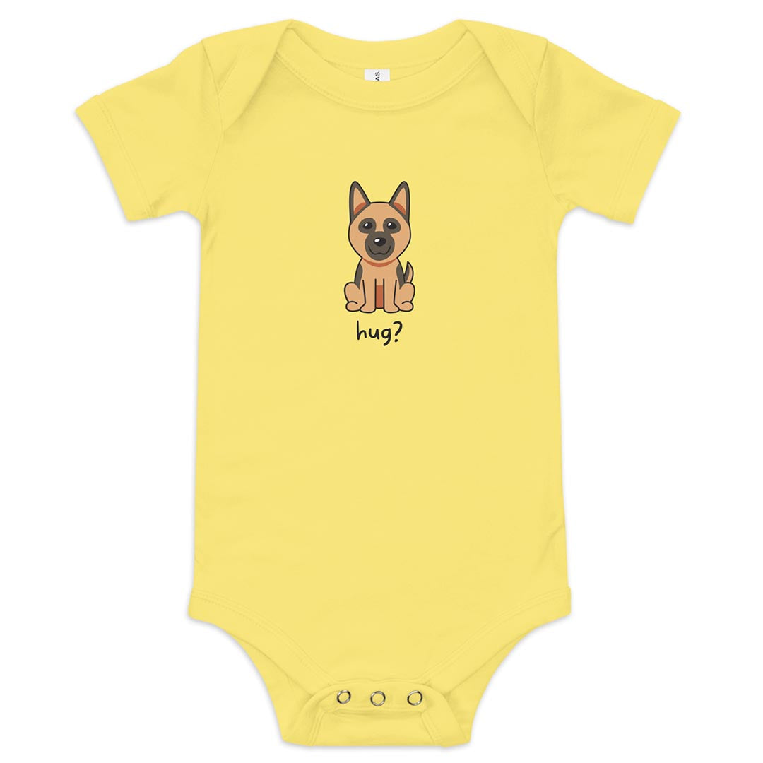 Hug? Baby short sleeve one piece made for German Shepherd lovers and owners, yellow color - GSD Colony