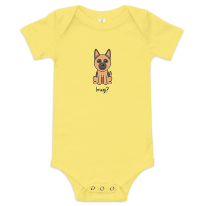Hug? Baby short sleeve one piece made for German Shepherd lovers and owners, yellow color - GSD Colony