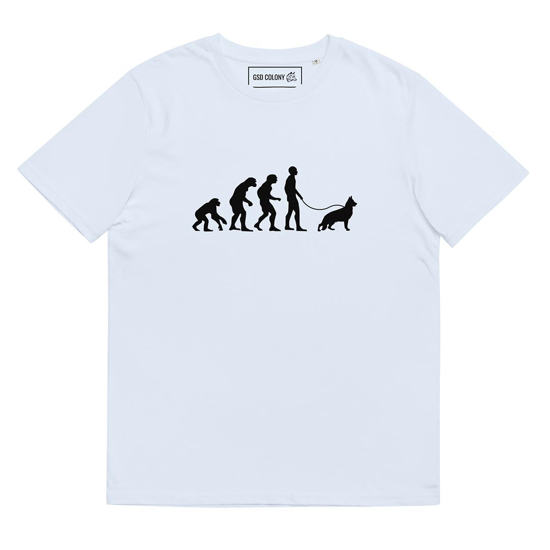 Human and German Shepherd evolution T-Shirt for GSD Lovers and owners white color - GSD Colony