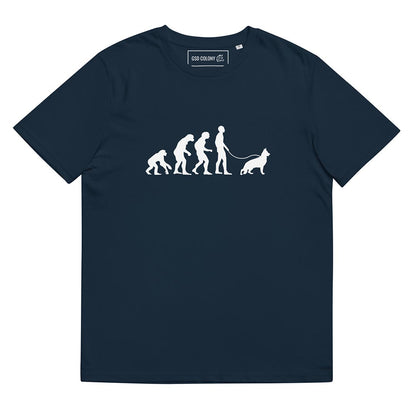 Human and German Shepherd evolution T-Shirt for GSD Lovers and owners navy blue color - GSD Colony