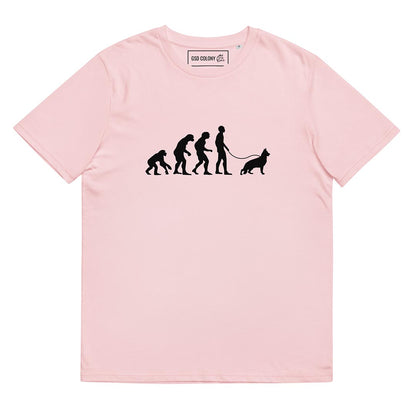 Human and German Shepherd evolution T-Shirt for GSD Lovers and owners pink color - GSD Colony