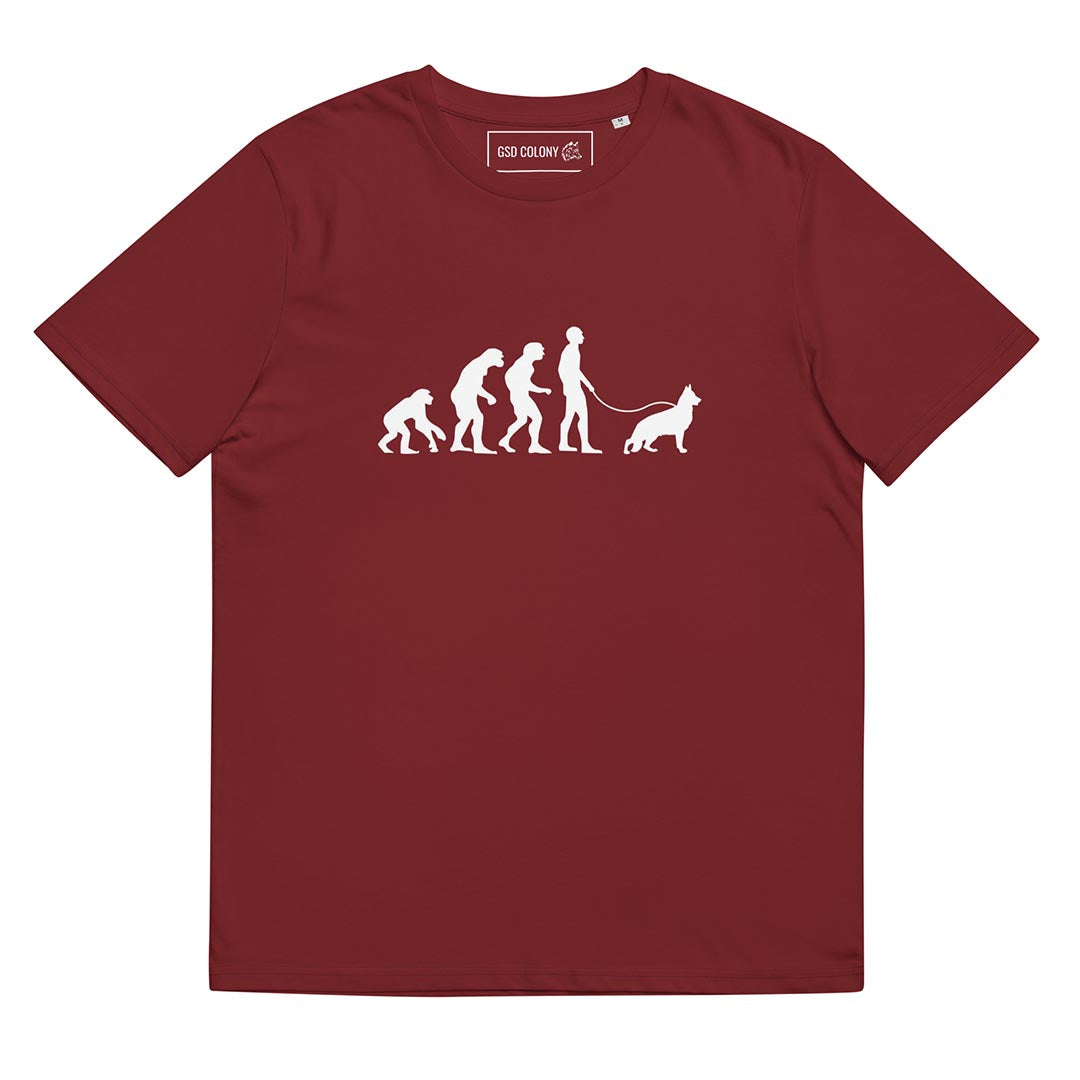 Human and German Shepherd evolution T-Shirt for GSD Lovers and owners red color - GSD Colony