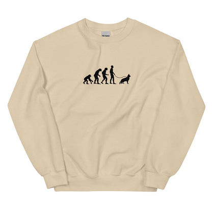 Human Evolution sweatshirt for German Shepherd lovers and owners, beige color - GSD Colony
