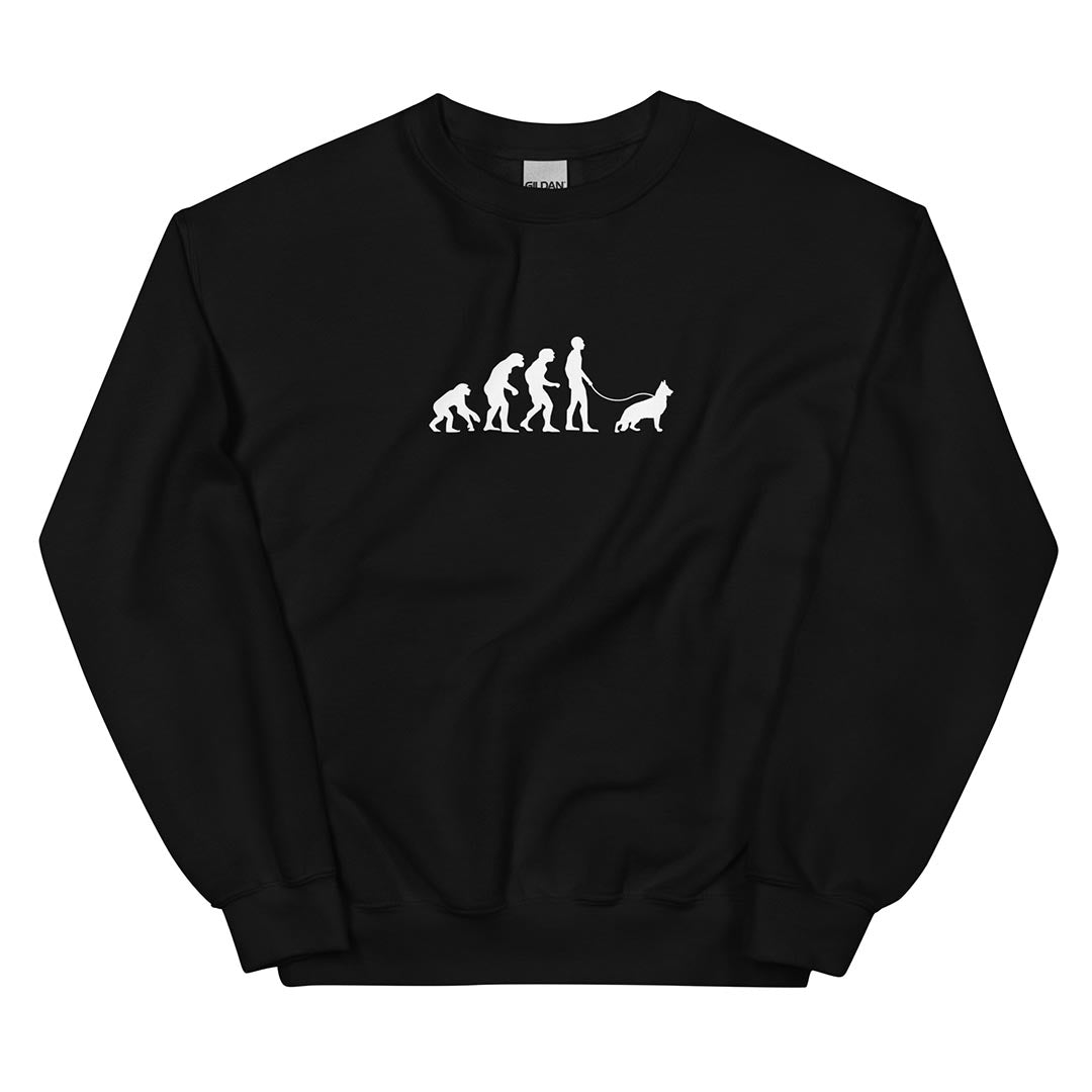 Human Evolution sweatshirt for German Shepherd lovers and owners, black color - GSD Colony