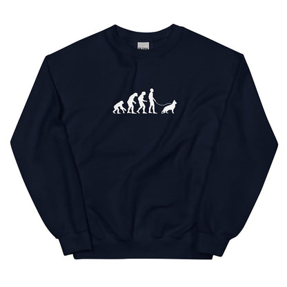 Human Evolution sweatshirt for German Shepherd lovers and owners, navy blue color - GSD Colony