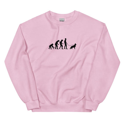 Human Evolution sweatshirt for German Shepherd lovers and owners, pink color - GSD Colony