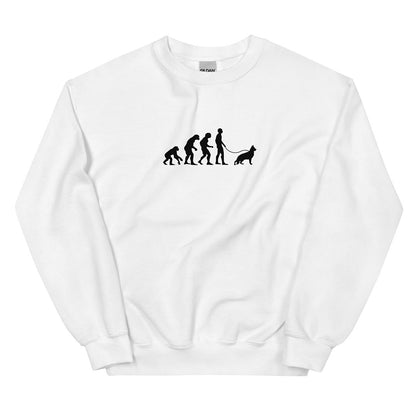 Human Evolution sweatshirt for German Shepherd lovers and owners, white color - GSD Colony
