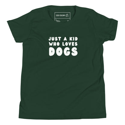 Just a kid who loves dogs kid tshirt for German Shepherd lovers, green color - GSD Colony