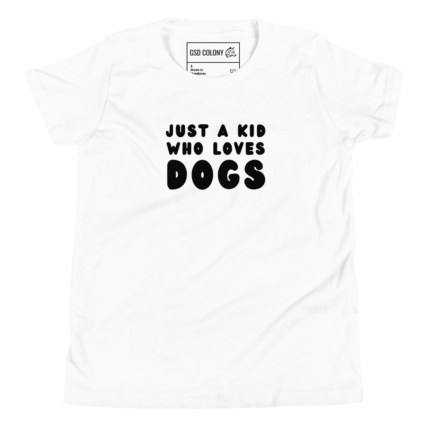 Just a kid who loves dogs kid tshirt for German Shepherd lovers, white color - GSD Colony