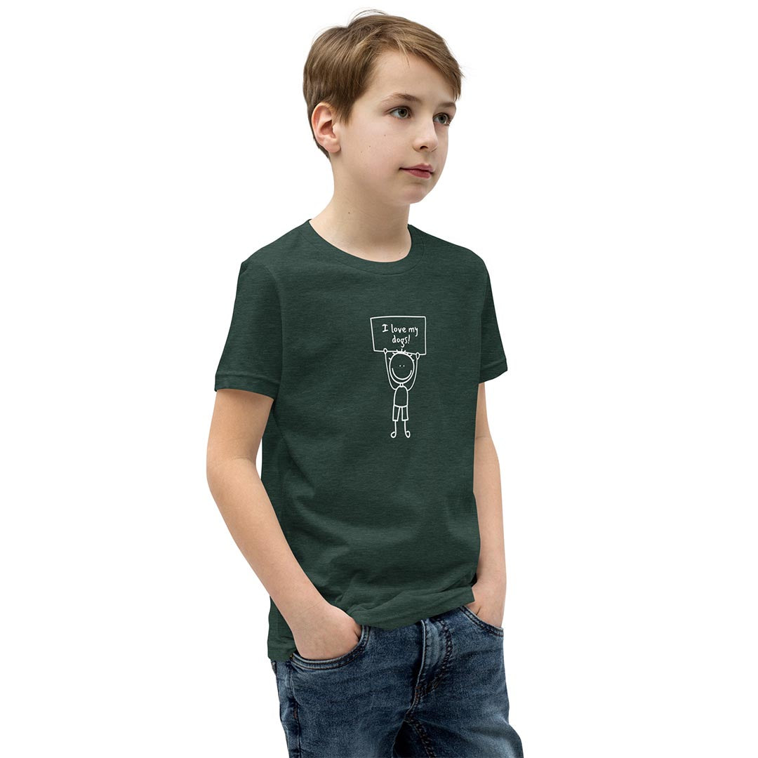 Kid in I love my dogs German Shepherd t-shirt for kids, green color - GSD Colony