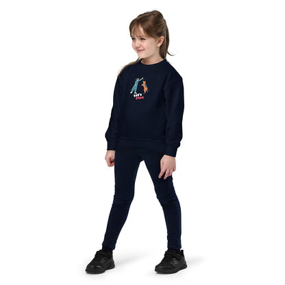 Model in Let's play kid sweatshirt made for German Shepherd lovers, navy-blue color - GSD Colony