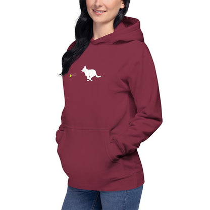 Woman wearing Ball Chaser German Shepherd Lovers Hoodie red color - GSD Colony