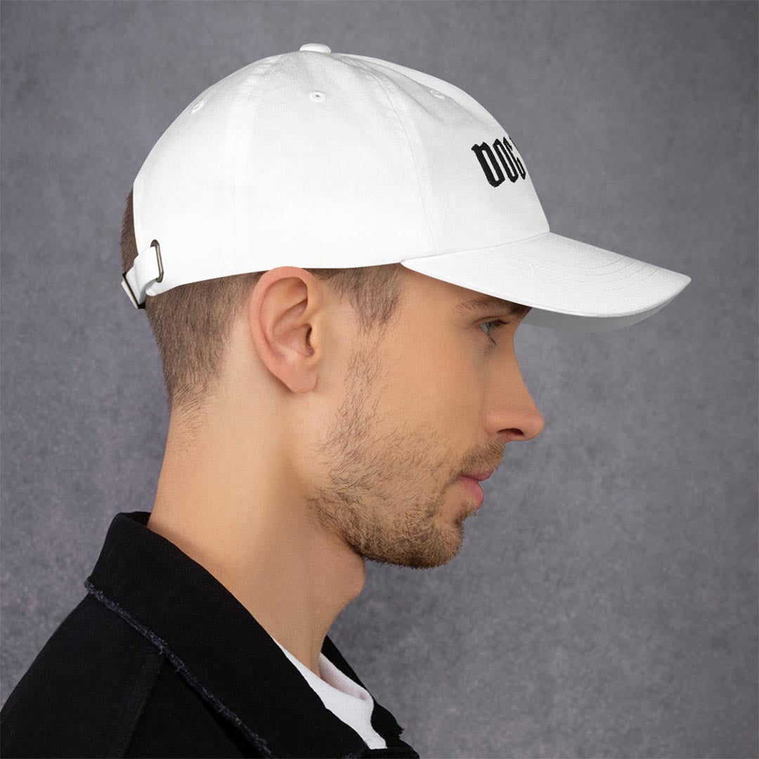 Model in Dog dad hat made for German Shepherd lovers and owners, white color - GSD Colony