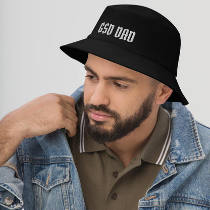 Model in GSD Dad bucket hat made for German Shepherd lovers and owners, black color - GSD Colony