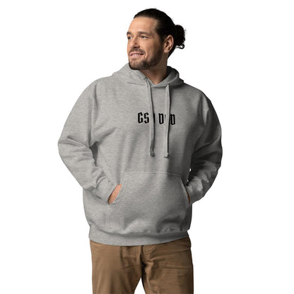 Model in GSD Dad hoodie for German Shepherd owners and lovers, grey color - GSD Colony