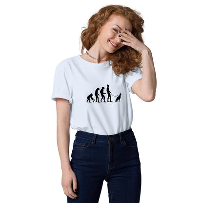 Woman in Human and German Shepherd evolution T-Shirt for GSD Lovers and owners white color - GSD Colony