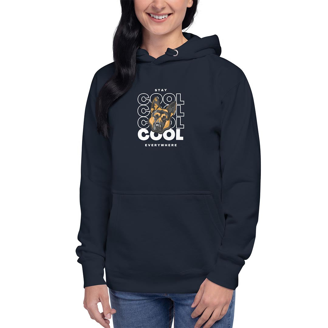 Model in Stay cool German Shepherd premium navy blue hoodie - GSD Colony