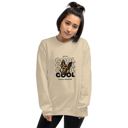 Model in Stay cool German Shepherd sweatshirt, beige color - GSD Colony