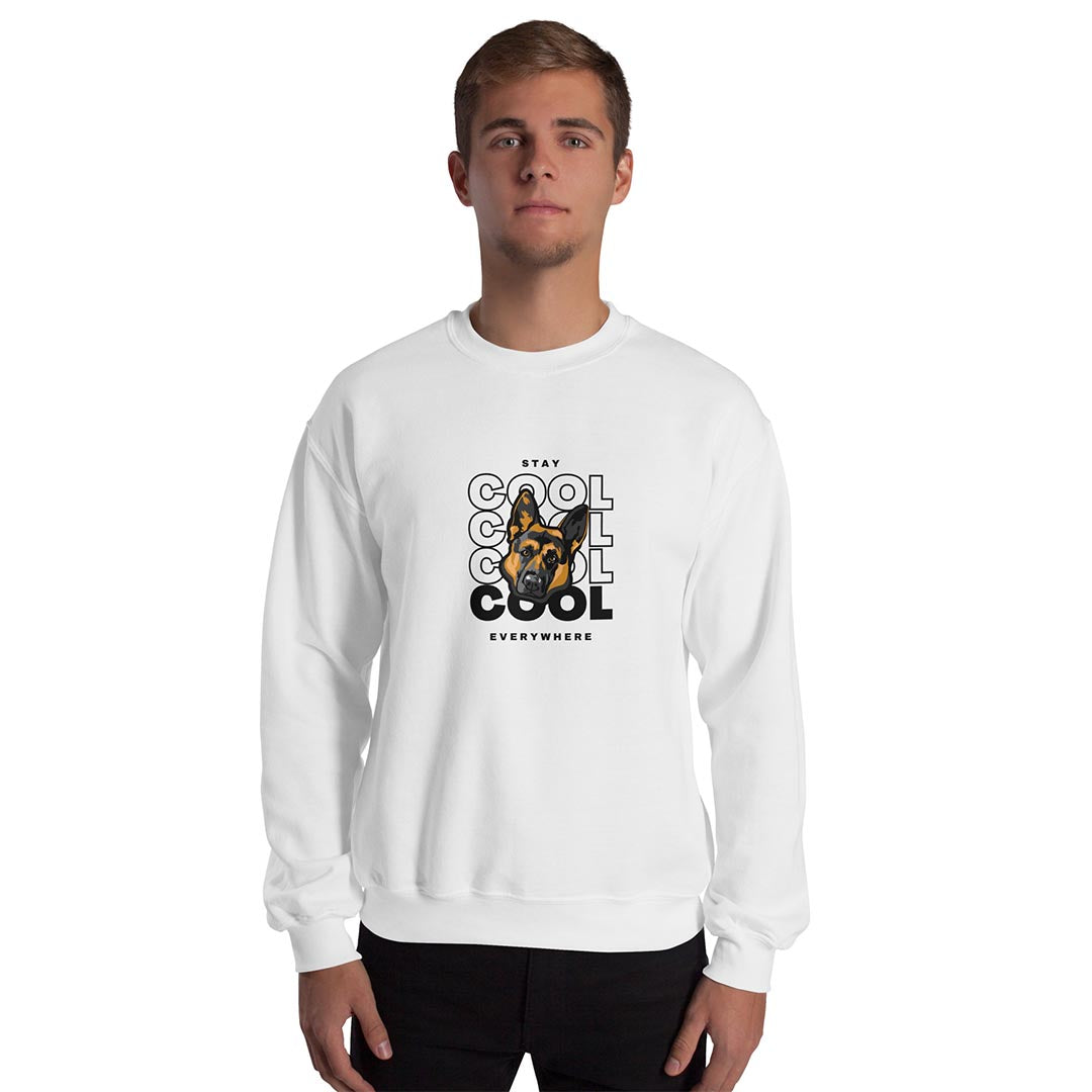 Model in Stay cool German Shepherd sweatshirt, white color - GSD Colony