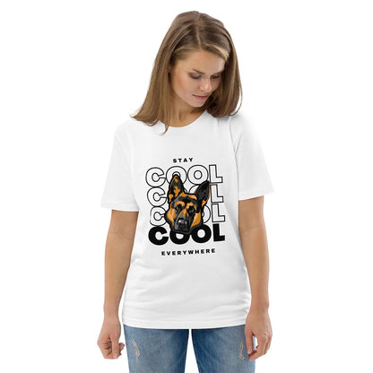 Model in Stay cool German Shepherd T-Shirt, White color - GSD Colony