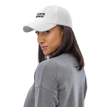 Model with This is my dog walking hat made for German Shepherd lovers and owners, white color - GSD Colony