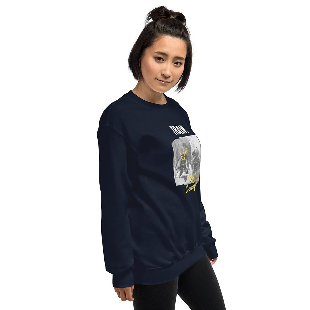 Woman in Train, don't complain sweatshirt for German Shepherd lovers and owners, navy blue color - GSD Colony
