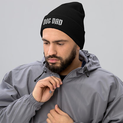 Model in Beanie dog dad hat made for German Shepherd lovers and owners, black colors - GSD Colony