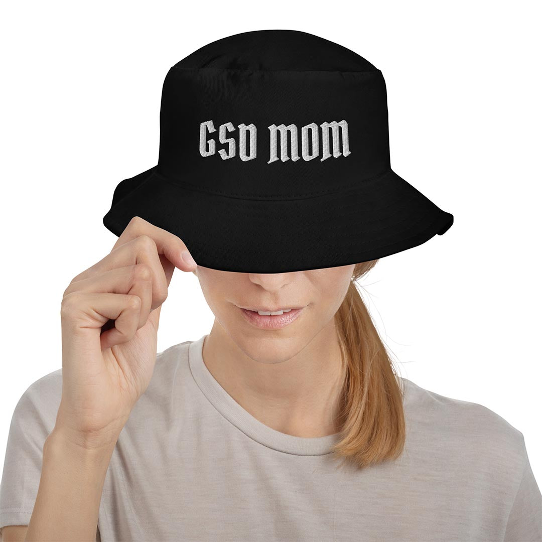 Model in Bucket Hat GSD Mom made for German Shepherd lovers and owners, black color - GSD Colony