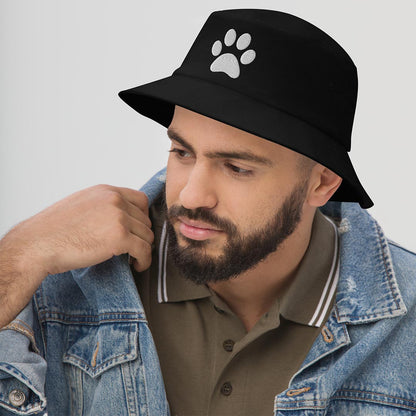 Model in Bucket paw hat made for German Shepherd lovers and owners, black color - GSD Colony