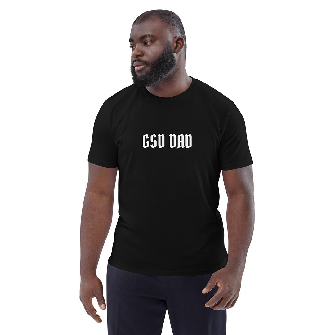 Model in GSD Dad T-Shirt Made for German Shepherd lovers and owners, black color - GSD Colony