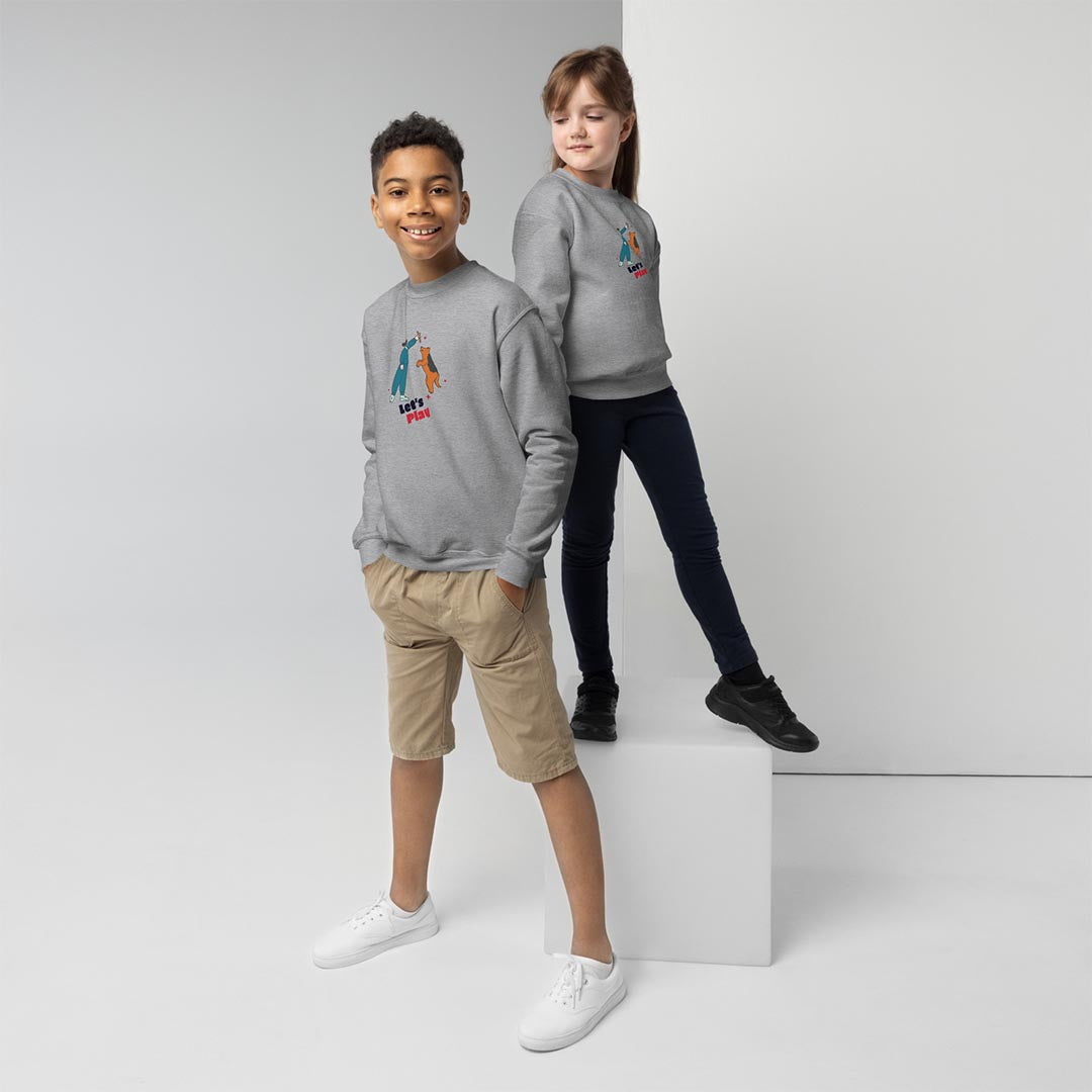Models in Let's play kid sweatshirt made for German Shepherd lovers, grey color - GSD Colony