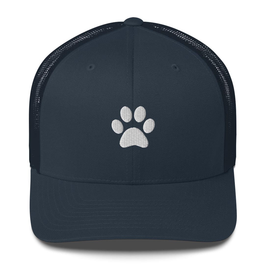 Paw print trucker cap made for German Shepherd lovers and owners, navy blue color - GSD Colony