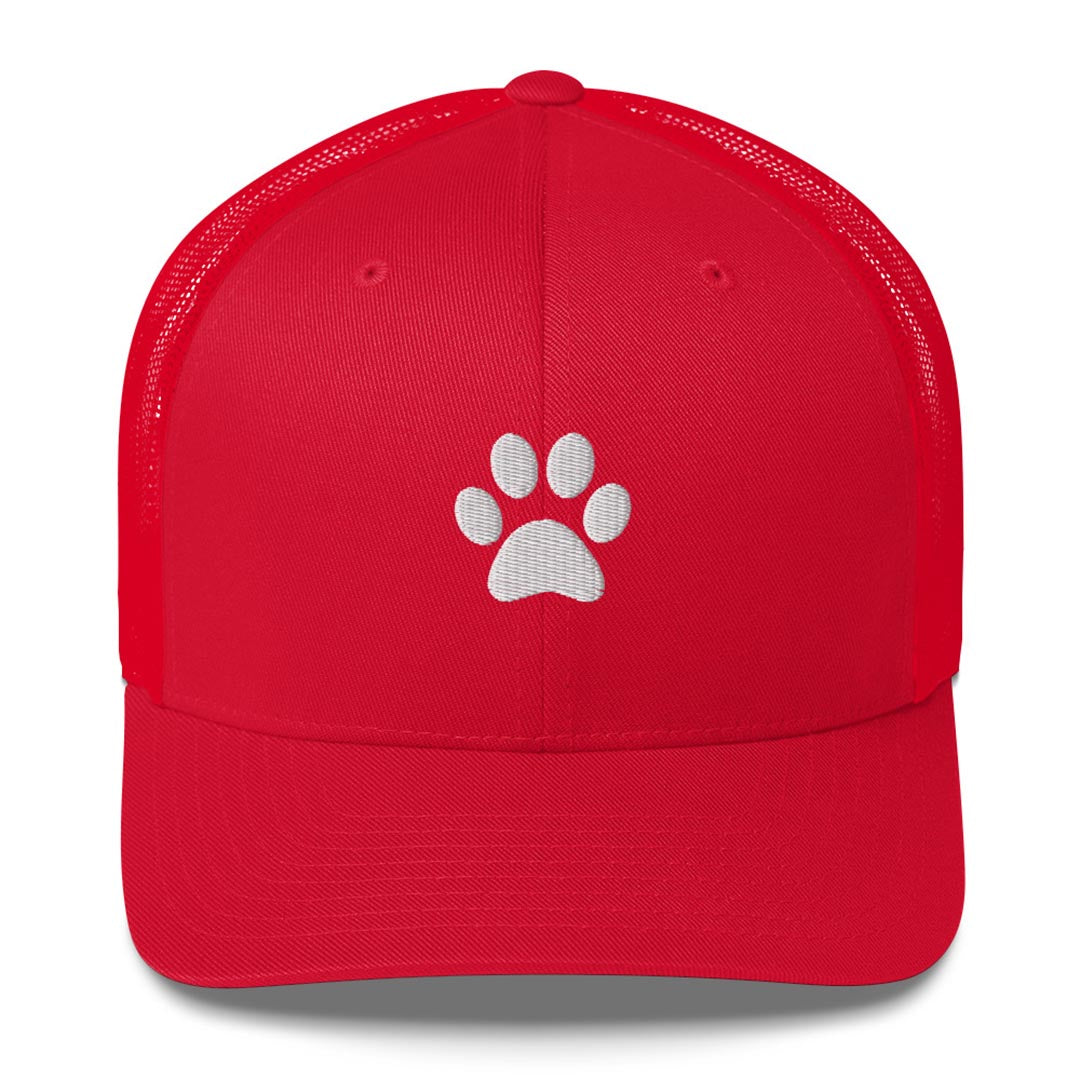 Paw print trucker cap made for German Shepherd lovers and owners, red color - GSD Colony