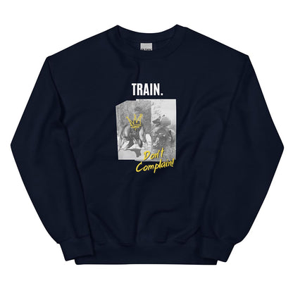 Train, don't complain sweatshirt for German Shepherd lovers and owners, navy blue color - GSD Colony