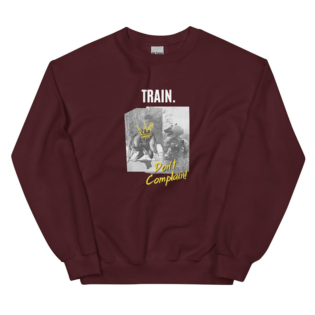 Train, don't complain sweatshirt for German Shepherd lovers and owners, red color - GSD Colony