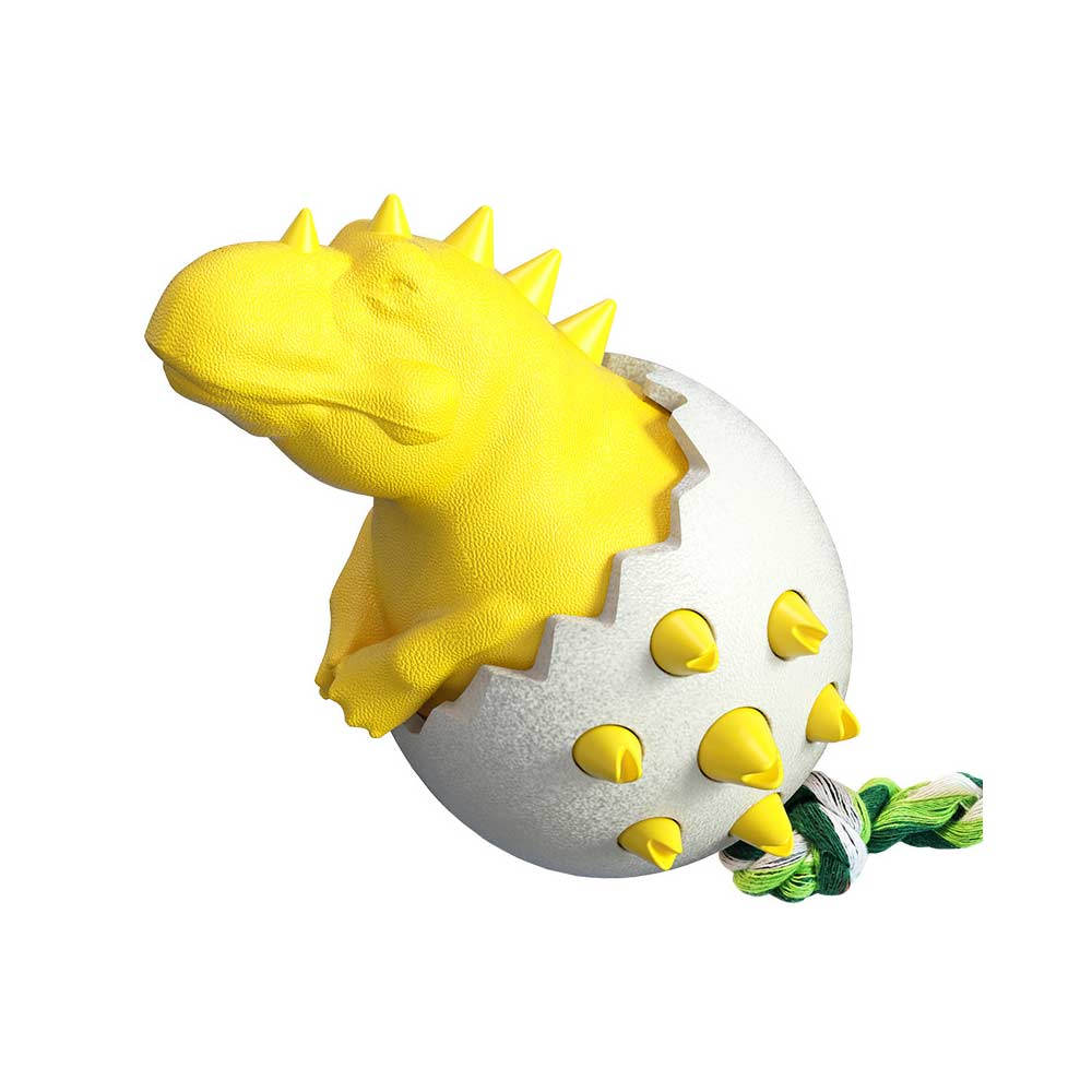 Yellow dinosaur German Shepherd dog chewing toy