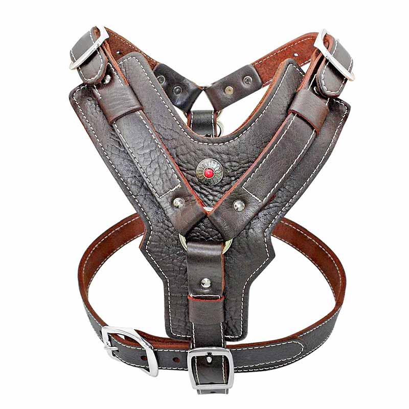 Brown leather dog harness for German Shepherd with handle - GSD Colony shop