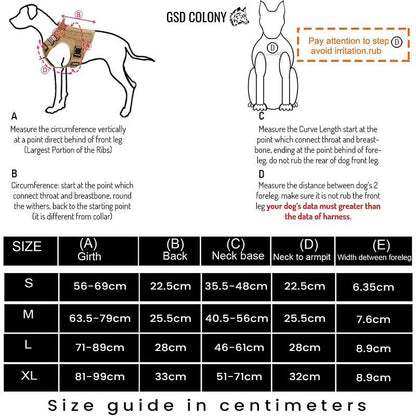 Chart For Tactical Harness by GSD Colony in Centimeters
