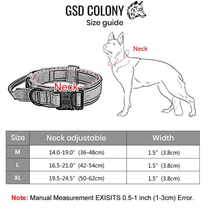 Size guide for Tactical collar with handle for German Shepherds