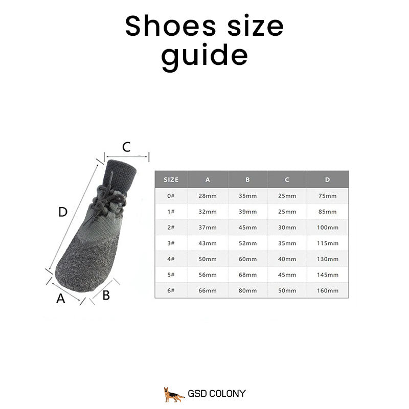 Size table guide for PAWF German Shepherd shoes